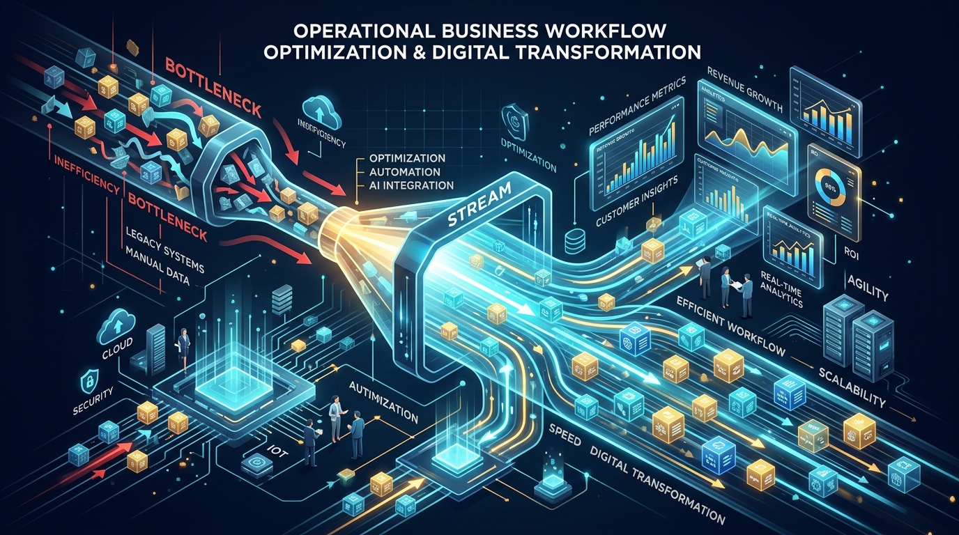 Workflow diagram identifying enterprise bottlenecks and targeted digital transformation stages
