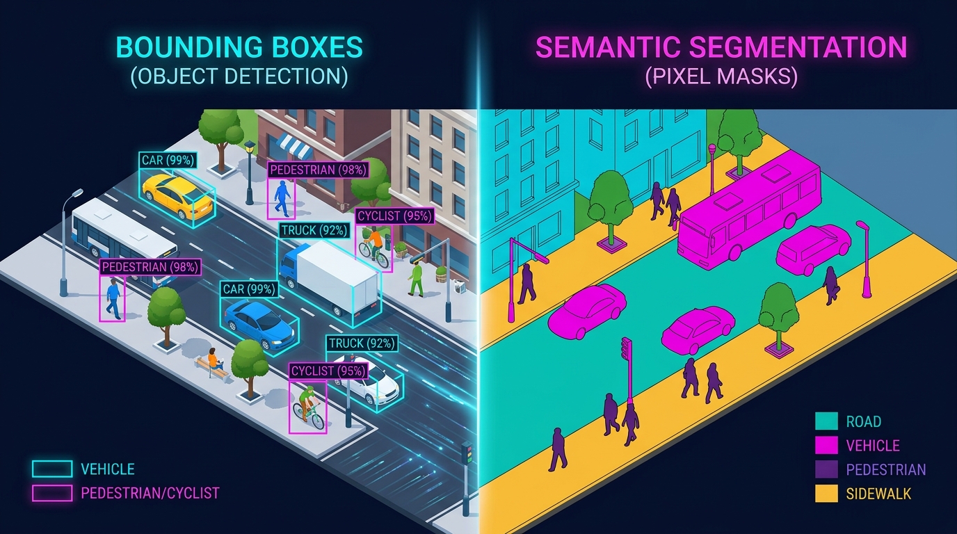 Computer vision annotation techniques comparison between bounding boxes and segmentation masks